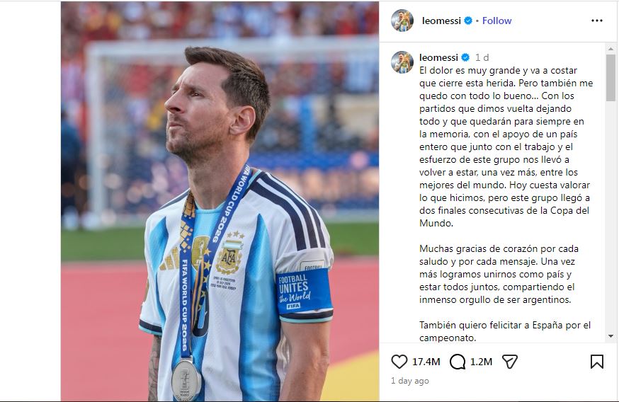 According to Messi’s instagram post