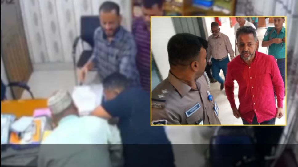 “Two arrested over forcing a businessman to sign cheque and stamp papers by squeezing his testicles.”